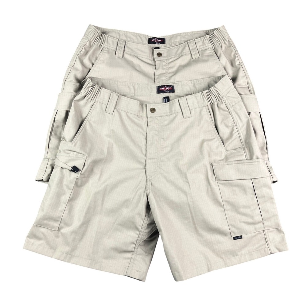 Tru-Spec Mens Khaki Ripstop Tactical Cargo Shorts Size 38* Tan Utility Shorts x2